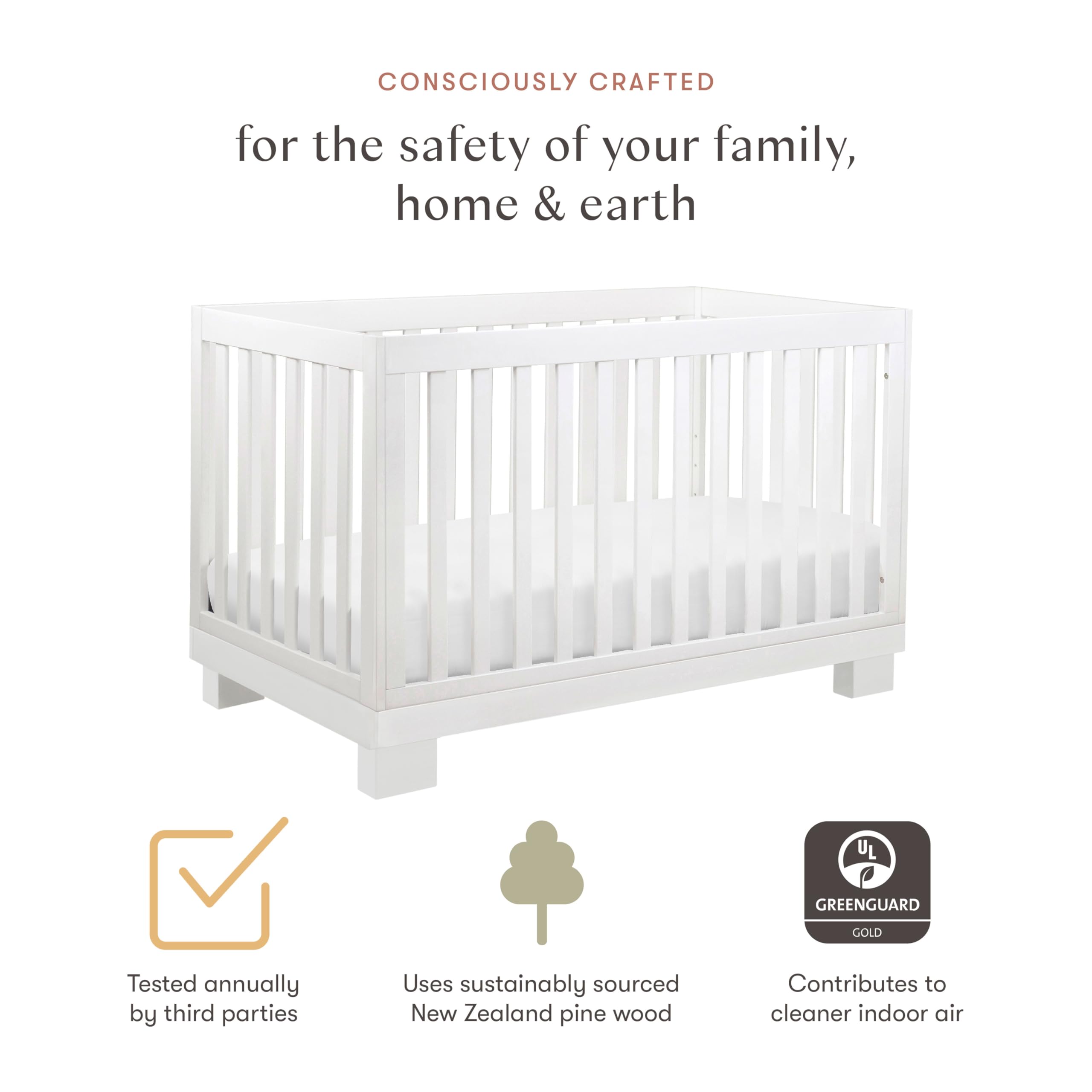 Babyletto Modo 3-In-1 Convertible Crib With Toddler Bed Conversion Kit In White, Greenguard Gold Certified